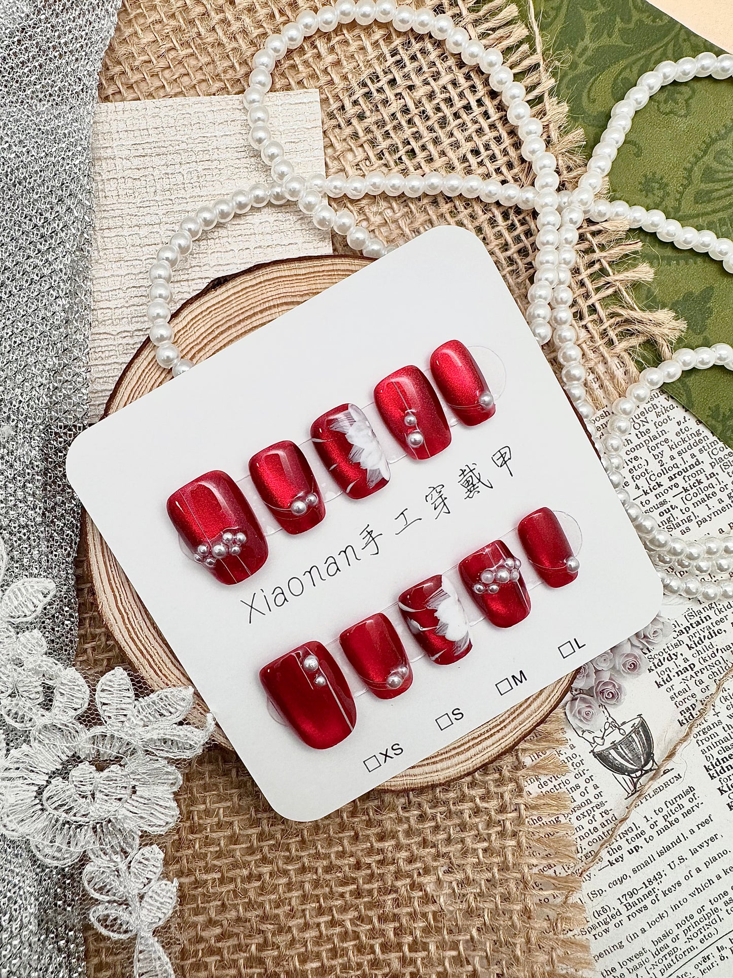 A365 新中式手繪花紅貓眼